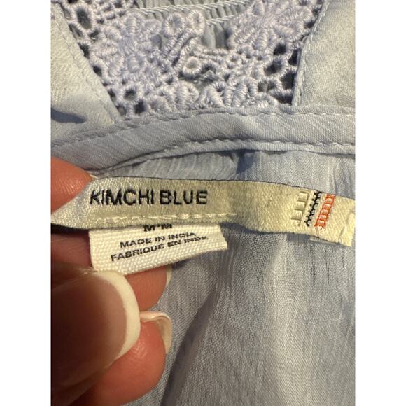 Kimchi Blue Frenchie Sheer Purple Crop Blouse smocked floral embrodidery size M - Picture 9 of 11